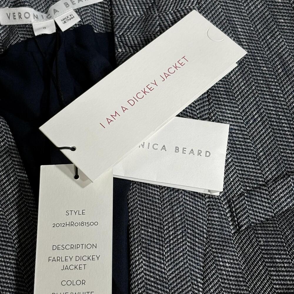 Veronica Beard Blazer Womens 8 Blue Farley Dickey Jacket Herringbone Linen - Picture 7 of 16
